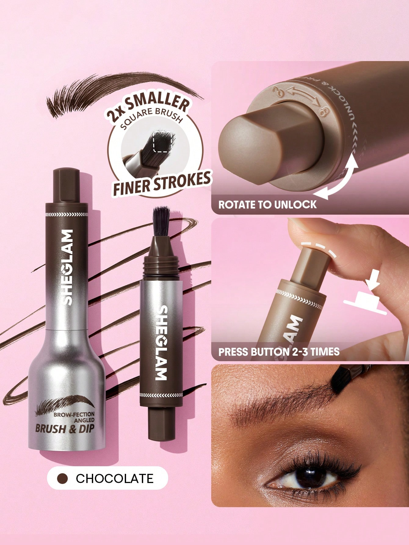 SHEGLAM فرشاة Brow-Fection بزاوية وفرشاة غمس تشبه الشعر - الصورة 5